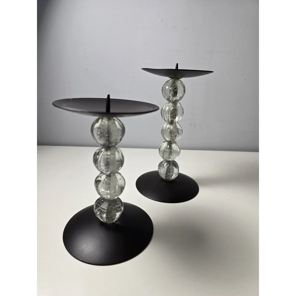 Vintage Pair Lucite Candle Holders Pillar Candles Clear/dark‎ Brown Set 2
